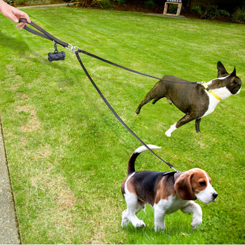 2 Ways Dog Leash Double Two Pet Leather Heads NoTangle Съединител с дръжка за разходка и обучение 2 малки средни кучета