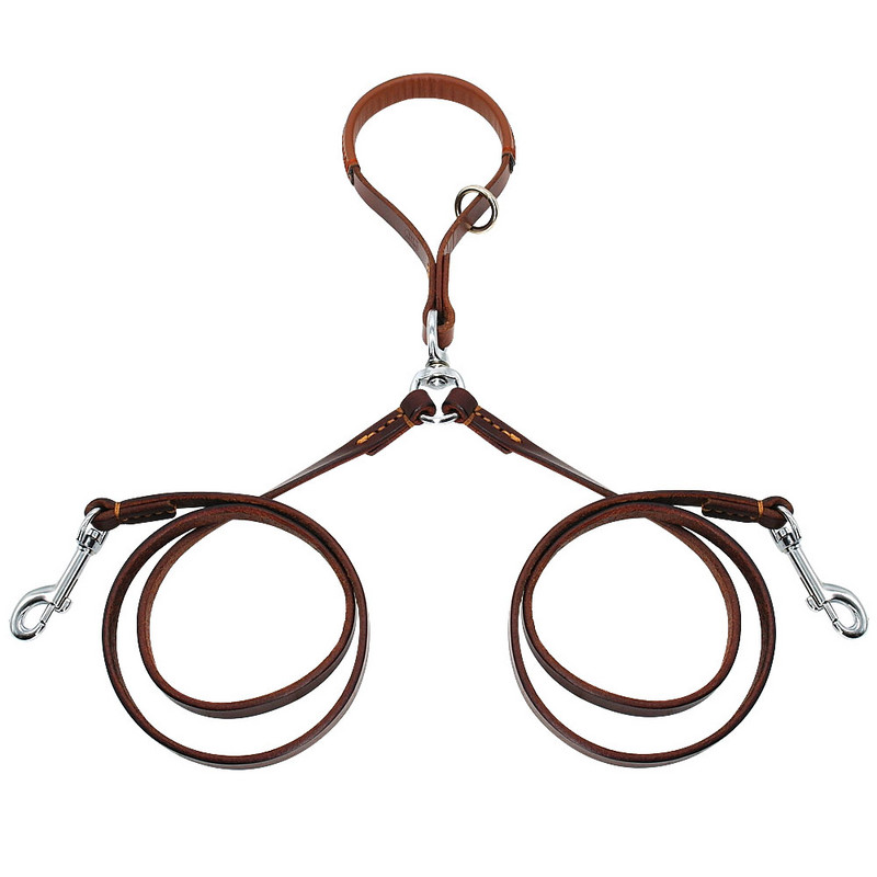 Lesă pentru câini în 2 moduri, duble, două fire de piele pentru animale de companie, cuplaj NoTangle, cu mâner pentru plimbare și dresaj, 2 câini mici și mijlocii