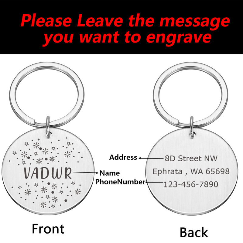 Etichetă personalizată pentru câine, din oțel inoxidabil, etichete de identificare gravate cu numele pentru zgarda de câine.