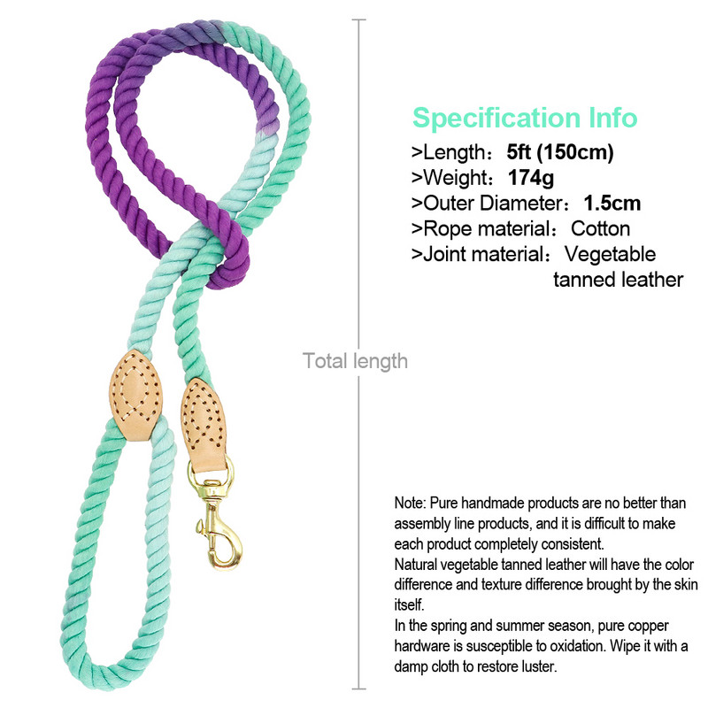 150 cm lesă pentru câini rotund din bumbac frânghie de plumb pentru animale de companie colorate lese lungi centură în aer liber mers pe jos pentru dresaj de câini frânghii