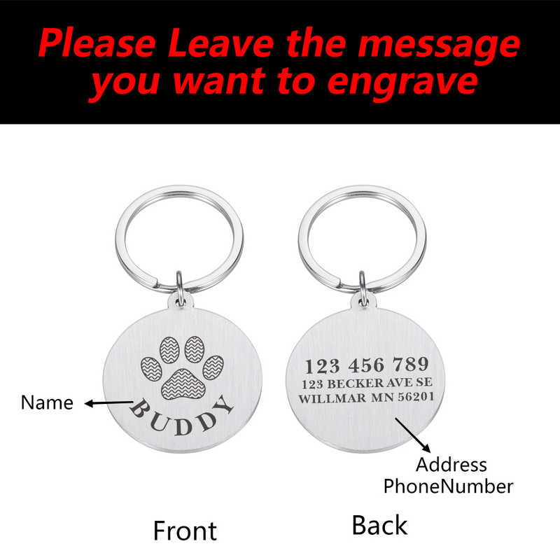 Prilagodljiva gravirana identifikacijska oznaka za kućne ljubimce za pločicu s imenom psa, mačje šape, personalizirani broj adrese, pseća ogrlica, privjesak za identifikaciju protiv gubitka
