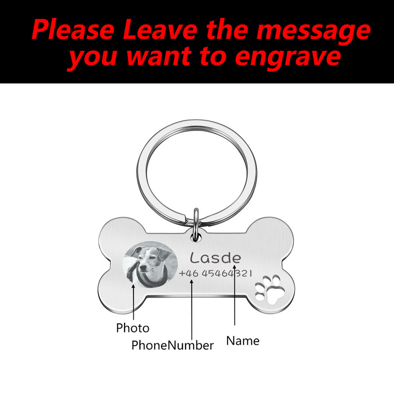 Δωρεάν χαραγμένη ετικέτα ταυτότητας κατοικίδιου Προσαρμοσμένη ετικέτα με όνομα κατοικίδιου για το κολάρο για κουτάβι σκύλου Προσαρμοσμένη ετικέτα μενταγιόν Αξεσουάρ για κατοικίδια με κόκκαλο