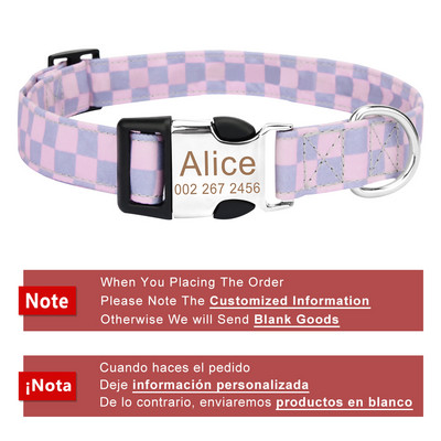 Plaid Isikupärastatud Engrave Lemmiklooma kaelarihm Kohanda nime Koera kaelarihm Kohandatud ID Kassi graveeritud suurtele keskmistele väikestele koertele