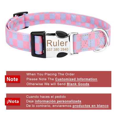 Plaid Isikupärastatud Engrave Lemmiklooma kaelarihm Kohanda nime Koera kaelarihm Kohandatud ID Kassi graveeritud suurtele keskmistele väikestele koertele