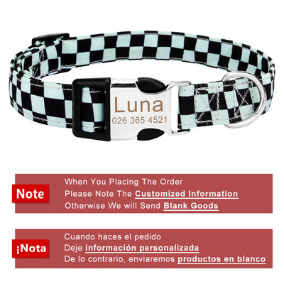 Plaid Isikupärastatud Engrave Lemmiklooma kaelarihm Kohanda nime Koera kaelarihm Kohandatud ID Kassi graveeritud suurtele keskmistele väikestele koertele