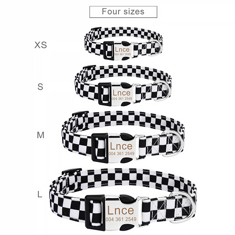 Plaid Isikupärastatud Engrave Lemmiklooma kaelarihm Kohanda nime Koera kaelarihm Kohandatud ID Kassi graveeritud suurtele keskmistele väikestele koertele