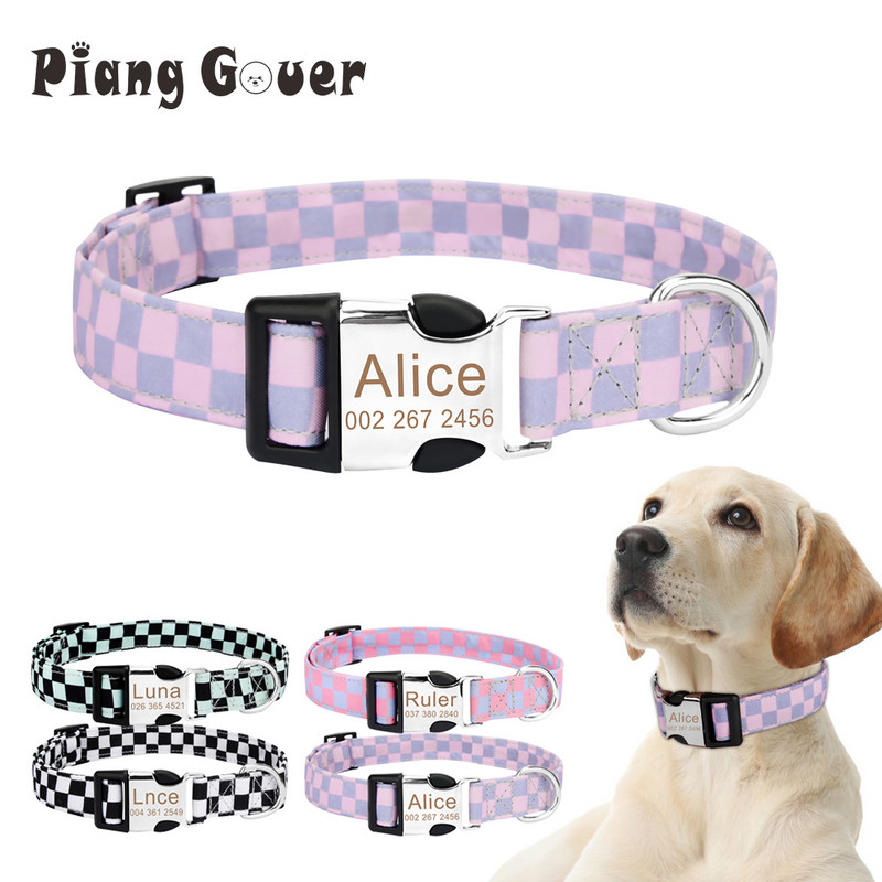 Plaid Isikupärastatud Engrave Lemmiklooma kaelarihm Kohanda nime Koera kaelarihm Kohandatud ID Kassi graveeritud suurtele keskmistele väikestele koertele