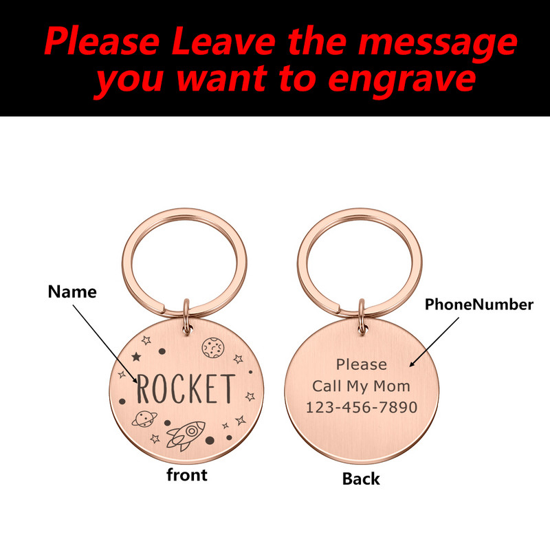 Gravura personalizată gratuită Etichete cu nume de pisică pentru animale de companie Etichetă de identificare pentru câine personalizată Accesorii pentru guler Plăcuță de identificare Breloc metal cu pandantiv anti-pierdere