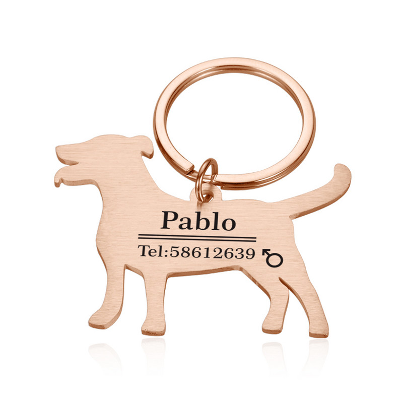 Personalizētas suņa kaķa vārda birkas Pielāgotas suņa ID birkas Apkakles piederumi Nosaukuma plāksnīte Pretnozaudēšanas kulons Metāla birka Suņa forma