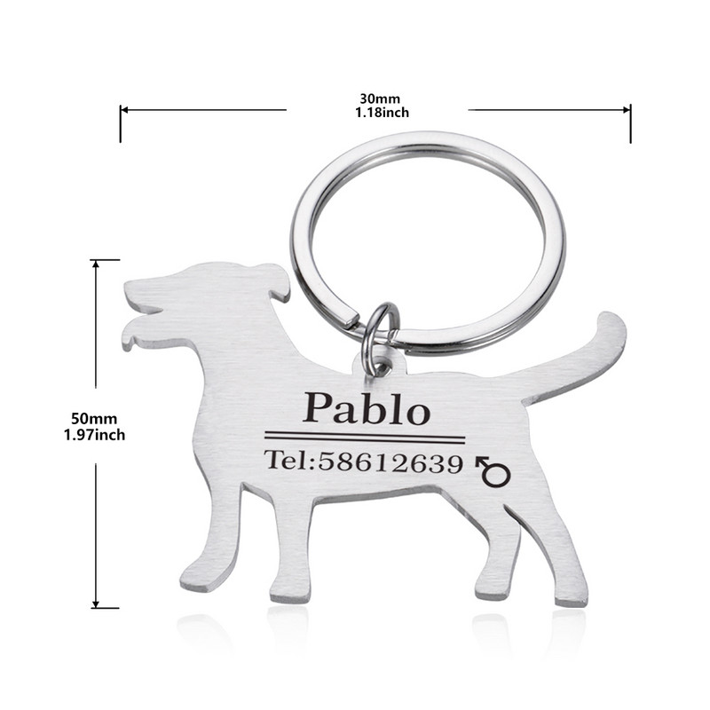 Personalizētas suņa kaķa vārda birkas Pielāgotas suņa ID birkas Apkakles piederumi Nosaukuma plāksnīte Pretnozaudēšanas kulons Metāla birka Suņa forma