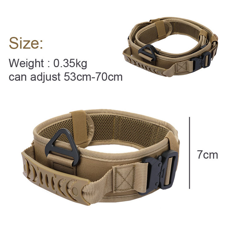 Peegeldav nailonist taktikaline koerakaelarihm Klassikaline K9 sõjaväe treenimiskoera kaelarihm 2 tugeva metallist pandlaga käepidemega suurele koerale