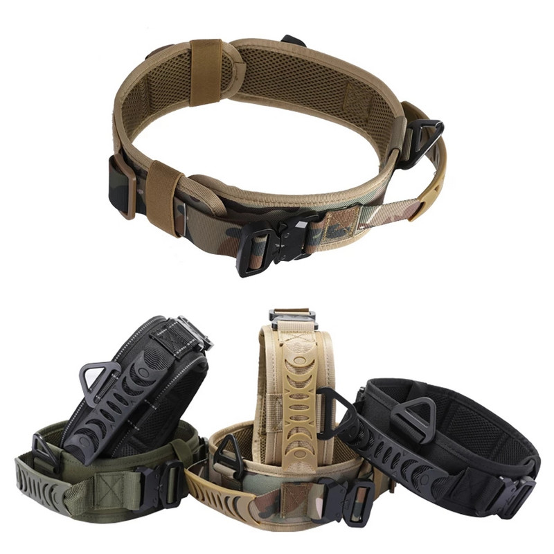 Peegeldav nailonist taktikaline koerakaelarihm Klassikaline K9 sõjaväe treenimiskoera kaelarihm 2 tugeva metallist pandlaga käepidemega suurele koerale