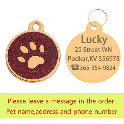 Isikupärastatud lemmiklooma kassi koera ID silt Kohandatud graveeritud koerasildi nimi Telefoni aadress Kuldne metallist käpa koera sildid Kutsika buldogi koera tarvikud