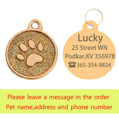 Isikupärastatud lemmiklooma kassi koera ID silt Kohandatud graveeritud koerasildi nimi Telefoni aadress Kuldne metallist käpa koera sildid Kutsika buldogi koera tarvikud