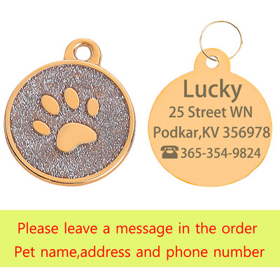 Isikupärastatud lemmiklooma kassi koera ID silt Kohandatud graveeritud koerasildi nimi Telefoni aadress Kuldne metallist käpa koera sildid Kutsika buldogi koera tarvikud