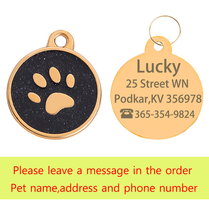 Isikupärastatud lemmiklooma kassi koera ID silt Kohandatud graveeritud koerasildi nimi Telefoni aadress Kuldne metallist käpa koera sildid Kutsika buldogi koera tarvikud
