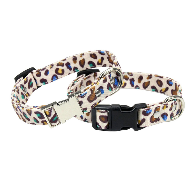 Κολάρα σκυλιών με λουρί Ρυθμιζόμενο κολάρο για κατοικίδια για μικρούς μεσαίου μεγέθους σκύλους και γάτες, κολάρο εκτύπωσης λεοπάρδαλης από καμβά Μαλακό και άνετο