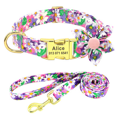 Set de zgardă și lesă personalizate pentru câini, cu imprimeu din nailon, zgarzi de identificare pentru câini, centură de plumb pentru animale de companie, frânghie, accesorii pentru flori, câini mici, medii, mari