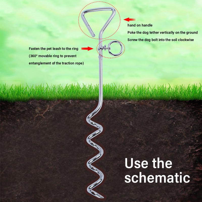 Anti înfășurare Heavy Duty în spirală la pământ țăruș de legare pentru grădină curte din oțel inoxidabil pentru animale de companie leagă pentru câine țăruș de pământ țăruș pentru câine