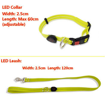 Комплект каишка и нашийник за кучета Водоустойчиво отразяващо найлоново въже и LED USB акумулаторна безопасност за мигаща светлина Нощно ходене