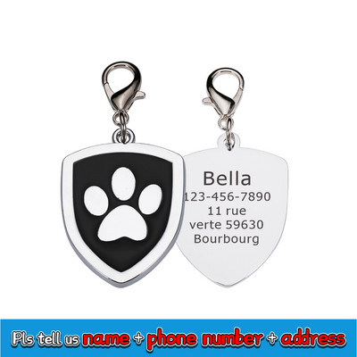 Prilagođena pločica za pse s ugraviranim dodacima za ogrlicu za pse personalizirana mačka Štene ID oznaka od nehrđajućeg čelika Šapa Oznake s imenom Privjesak Anti-lost
