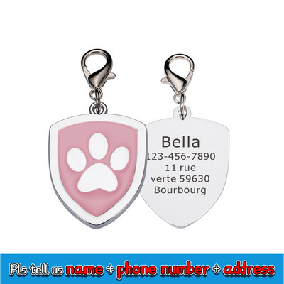 Prilagođena pločica za pse s ugraviranim dodacima za ogrlicu za pse personalizirana mačka Štene ID oznaka od nehrđajućeg čelika Šapa Oznake s imenom Privjesak Anti-lost