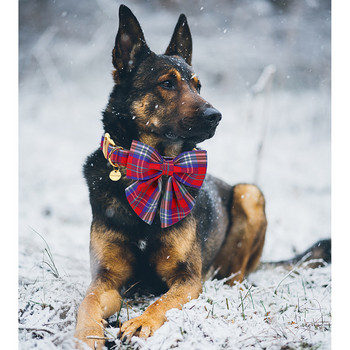 Уникален стил Paws Коледен памучен нашийник за куче с моряшка панделка Червен и син кариран нашийник за кученце за малко средно голямо куче