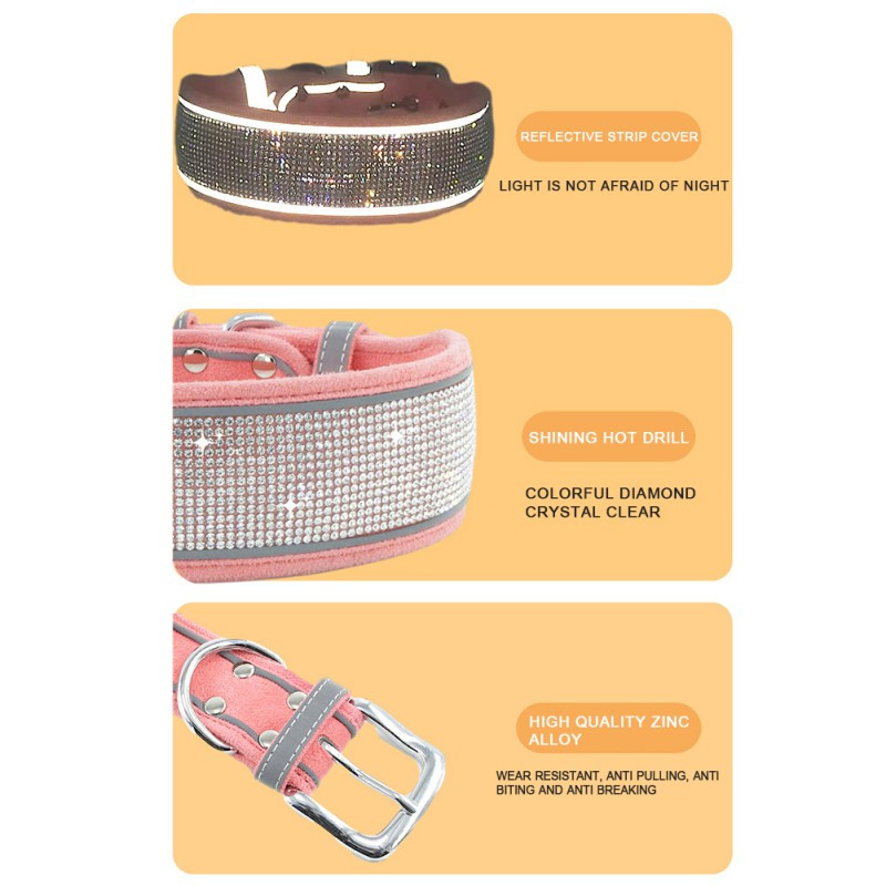 PanDaDa Guler pentru câine reflectorizant pentru animale de companie Guler de lux cu strass Guler pentru câini mijlociu mare Accesorii pentru câini pentru articole pentru animale de companie Colier