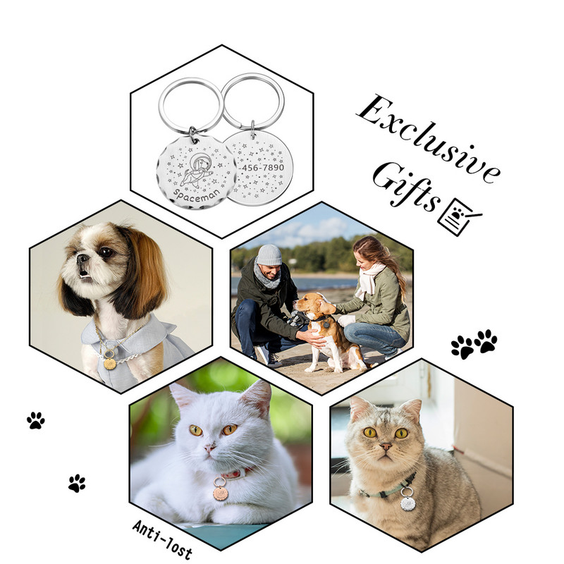 Guler personalizat pentru câini Etichete de identificare pentru adresă pentru câini Medalie cu nume gravat Accesorii personalizabile pentru cățeluș pentru pisoi Colier cu lanț