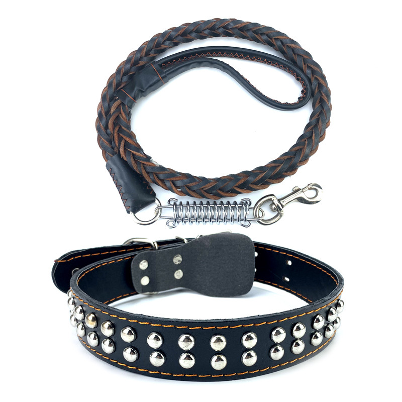 Piele de vacă naturală Câine mare Lesă frânghie țesut câine mare frânghie de tracțiune Arc rezistent la șocuri Centura de tracțiune pentru plimbare Guler