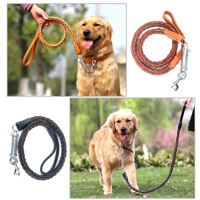 Piele de vacă naturală Câine mare Lesă frânghie țesut câine mare frânghie de tracțiune Arc rezistent la șocuri Centura de tracțiune pentru plimbare Guler