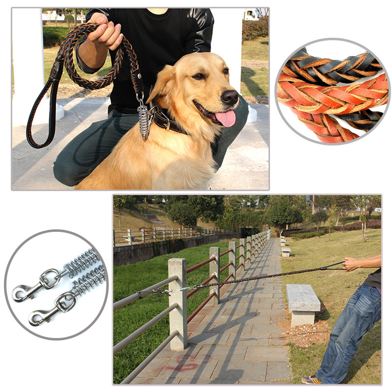 Piele de vacă naturală Câine mare Lesă frânghie țesut câine mare frânghie de tracțiune Arc rezistent la șocuri Centura de tracțiune pentru plimbare Guler