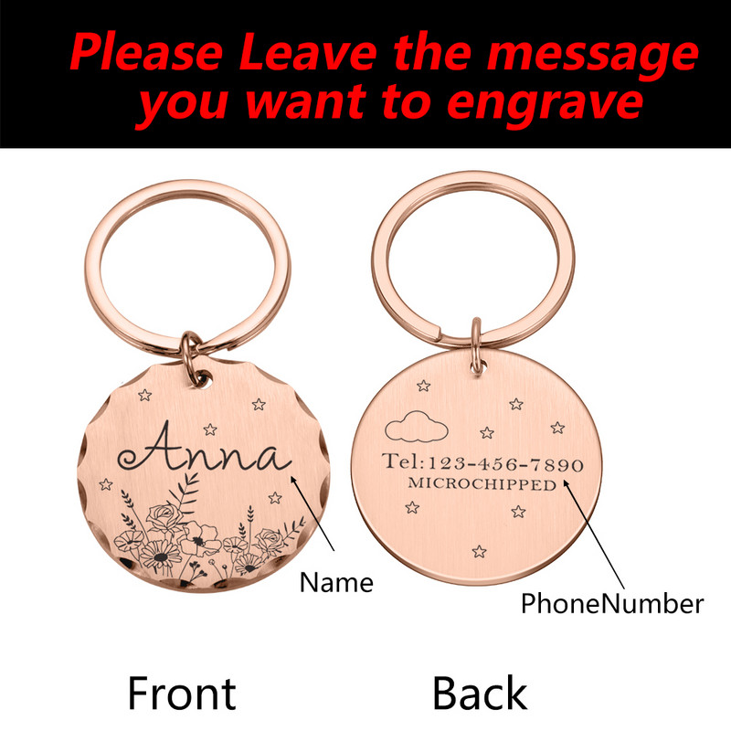 Etichetă de identificare pentru animale de companie gravată gratuită, personalizată, anti-pierdere, nume, nume de identificare pentru animale de companie, pisica, cățeluș, etichetă pentru câini, breloc cu pandantiv, accesorii pentru animale de companie