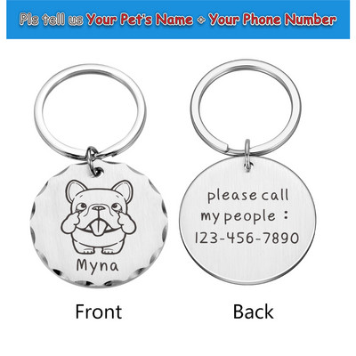 Etichete pentru animale de companie Etichetă personalizată de identificare pentru câine Plăcuță cu nume gravată Ustom pentru cățeluș Accesoriu anti-pierdere Breloc metal cu pandantiv