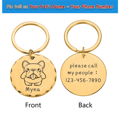 Etichete pentru animale de companie Etichetă personalizată de identificare pentru câine Plăcuță cu nume gravată Ustom pentru cățeluș Accesoriu anti-pierdere Breloc metal cu pandantiv
