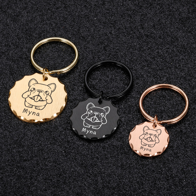 Etichete pentru animale de companie Etichetă personalizată de identificare pentru câine Plăcuță cu nume gravată Ustom pentru cățeluș Accesoriu anti-pierdere Breloc metal cu pandantiv