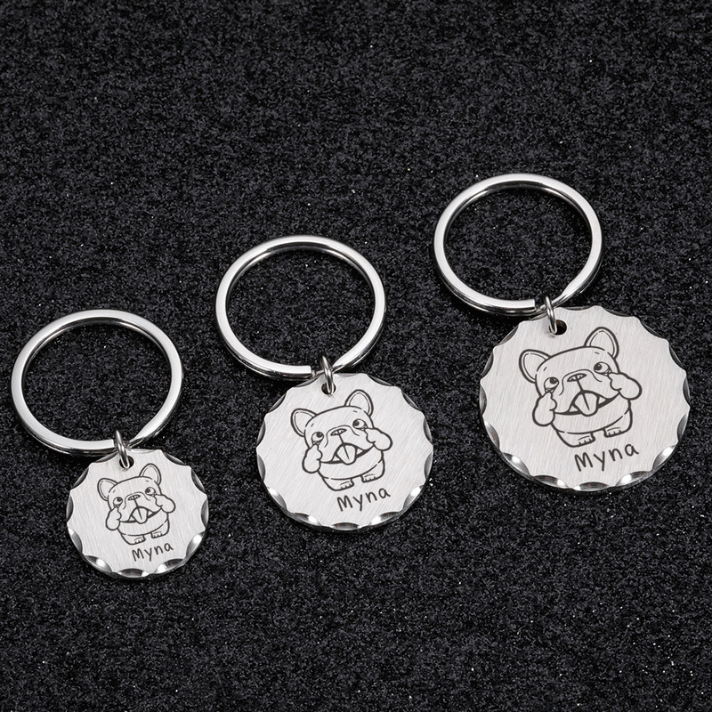 Etichete pentru animale de companie Etichetă personalizată de identificare pentru câine Plăcuță cu nume gravată Ustom pentru cățeluș Accesoriu anti-pierdere Breloc metal cu pandantiv
