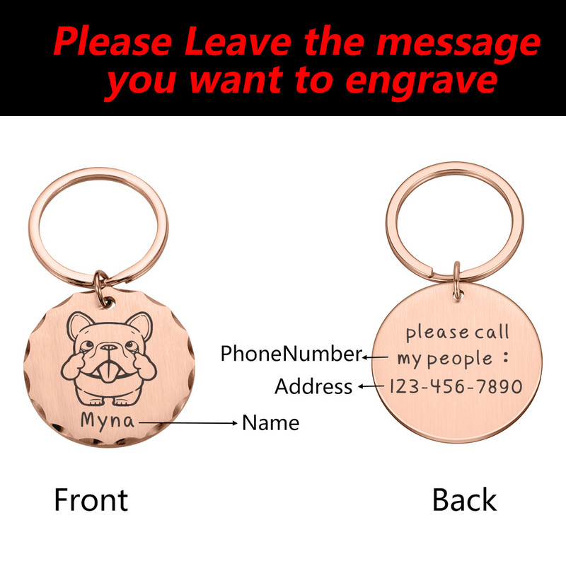 Etichete pentru animale de companie Etichetă personalizată de identificare pentru câine Plăcuță cu nume gravată Ustom pentru cățeluș Accesoriu anti-pierdere Breloc metal cu pandantiv