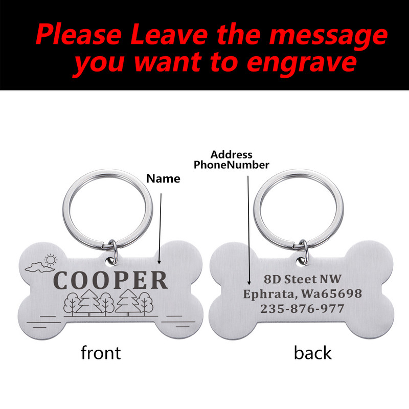 Besplatna prilagođena oznaka za pse s ugraviranim imenom i telefonskom adresom ID oznaka protiv gubitka Prikladna za psa, mačku, kućnog ljubimca, nehrđajuća ogrlica za mačke Dodatna pločica s imenom