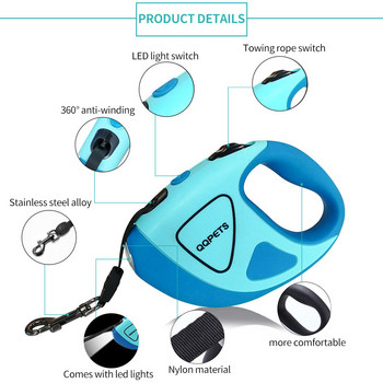 3/5M светлини Автоматична издръжлива каишка за кучета Прибиращ се найлонов удължител за котешки повод Кученце Разходка Бягащо олово Рулетка за кучета