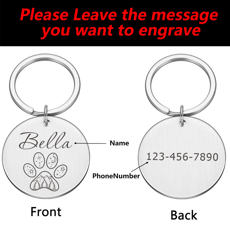 Etichetă de identificare personalizată pentru câine Etichete cu nume de etichetă personalizată gravată pentru identificare pentru animale de companie.
