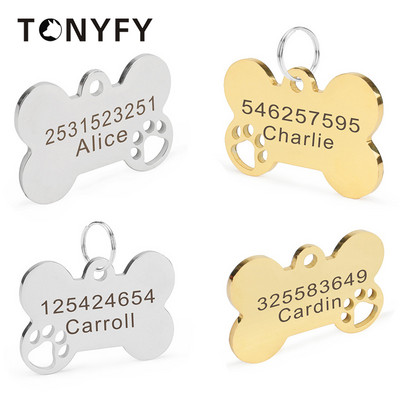 Pet ID Dog Tag Hollow Paw Bone Graved Tag DIY Free Custom Anti-Lost Personalized Name Key Chain Pet Tag for Pet Accessories