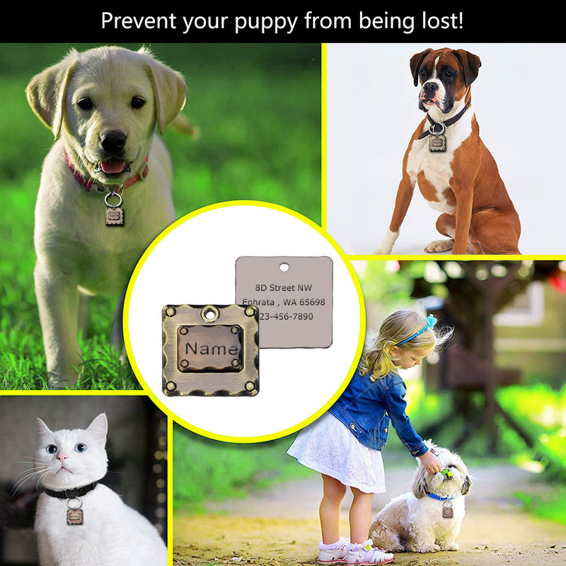 Etichetă gravată pentru câine pentru animale de companie Nume personalizat Telefon Bone Flower Nume pentru animale de companie pentru pisică Cățeluș Etichetă cu pandantiv Breloc Accesorii pentru animale de companie