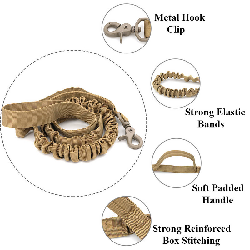 Lesă tactică pentru câini bungee, 2 mânere, cu eliberare rapidă, pisică, câine, lesă pentru animale de companie, cablu elastic, frânghie, lesă militară de dresaj pentru câini
