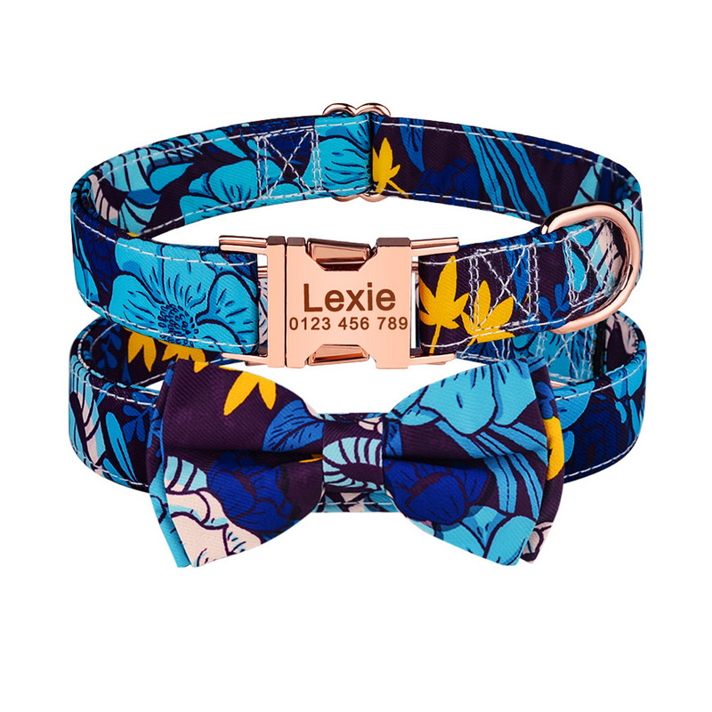 Guler personalizat pentru câini, consumabile pentru câini, guler de câine cu floare din nailon, gravat, personalizat, unisex, mediu mare, etichetă pentru produse pentru animale de companie