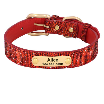 Zgarda personalizată Bling pentru câini, anti-pierdere cu sclipici ID, zgarda pentru câini, zgarda reglabilă pentru cățeluș pentru câini mici, mijlocii mari, chihuahua pug