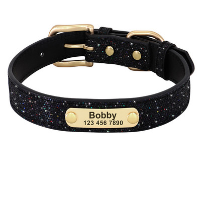 Zgarda personalizată Bling pentru câini, anti-pierdere cu sclipici ID, zgarda pentru câini, zgarda reglabilă pentru cățeluș pentru câini mici, mijlocii mari, chihuahua pug