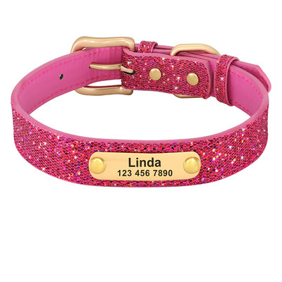 Zgarda personalizată Bling pentru câini, anti-pierdere cu sclipici ID, zgarda pentru câini, zgarda reglabilă pentru cățeluș pentru câini mici, mijlocii mari, chihuahua pug