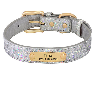 Zgarda personalizată Bling pentru câini, anti-pierdere cu sclipici ID, zgarda pentru câini, zgarda reglabilă pentru cățeluș pentru câini mici, mijlocii mari, chihuahua pug