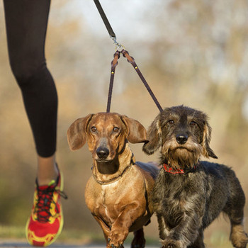 Двойна каишка за кучета от истинска кожа, без заплитане, двойни каишки за кучета, съединител, поводи за обучение и разходка на домашни любимци за 2 кученца, малки, средни кучета